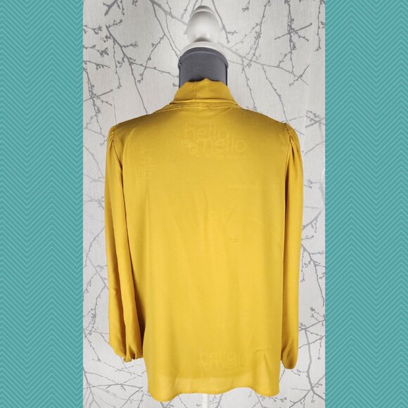 Limelight Yellow Tie Neck V-Neck Blouse Career - Picture 3 of 4